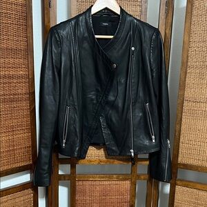 Theory Asymmetrical Black Leather Jacket Size S